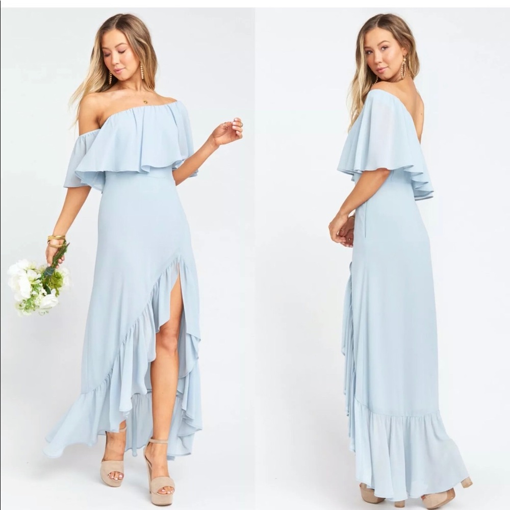 Show Me Your Mumu Tango Ruffle gown Steel Blue